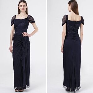 NEW Tadashi Shoji Navy Silk Beaded Maxi Formal Dress Size 8